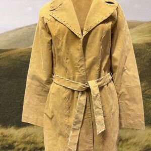 Y2K Western Cottagecore Festival Cowboy Cowgirl Leather Natural Jacket Coat
